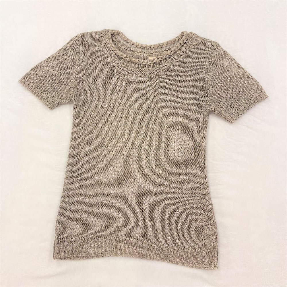 Anthropologie Moth Sweater Latticed Knit Top Short Sleeve Taupe Tan Small